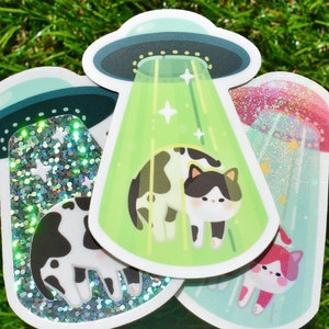Mini Moo UFO Abduction Cat Vinyl Sticker