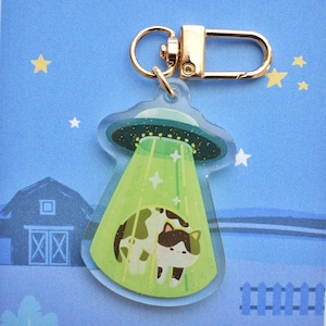 Mini Moo UFO Abduction Acrylic Charm with Sparkles
