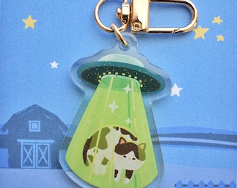 Mini Moo UFO Abduction Acrylic Charm with Sparkles