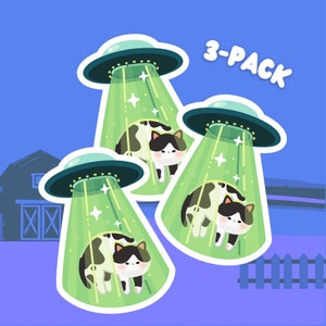 Mini Moo UFO Abduction Cat Vinyl Sticker 3-Pack original
