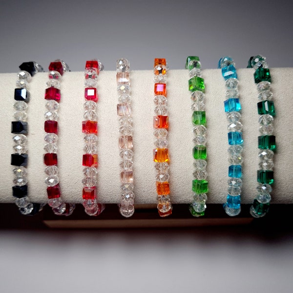 Bracelet perles de cristal plusieurs couleurs