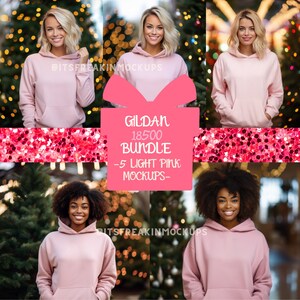 Gildan 18500 Mockup, Gildan 18500 Mockup Bundle, Gildan 18500, Christmas Mockup Bundle, Hoodie Mockup, Light Pink Gildan, Pink Sweatshirt