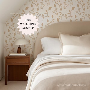 Bedroom Wallpaper Mockup, PSD Wallpaper Mockup, Drag and Drop PSD, PSD Mockup, Mockup, Interior Design Mockup, Organic modern Bedroom Mockup