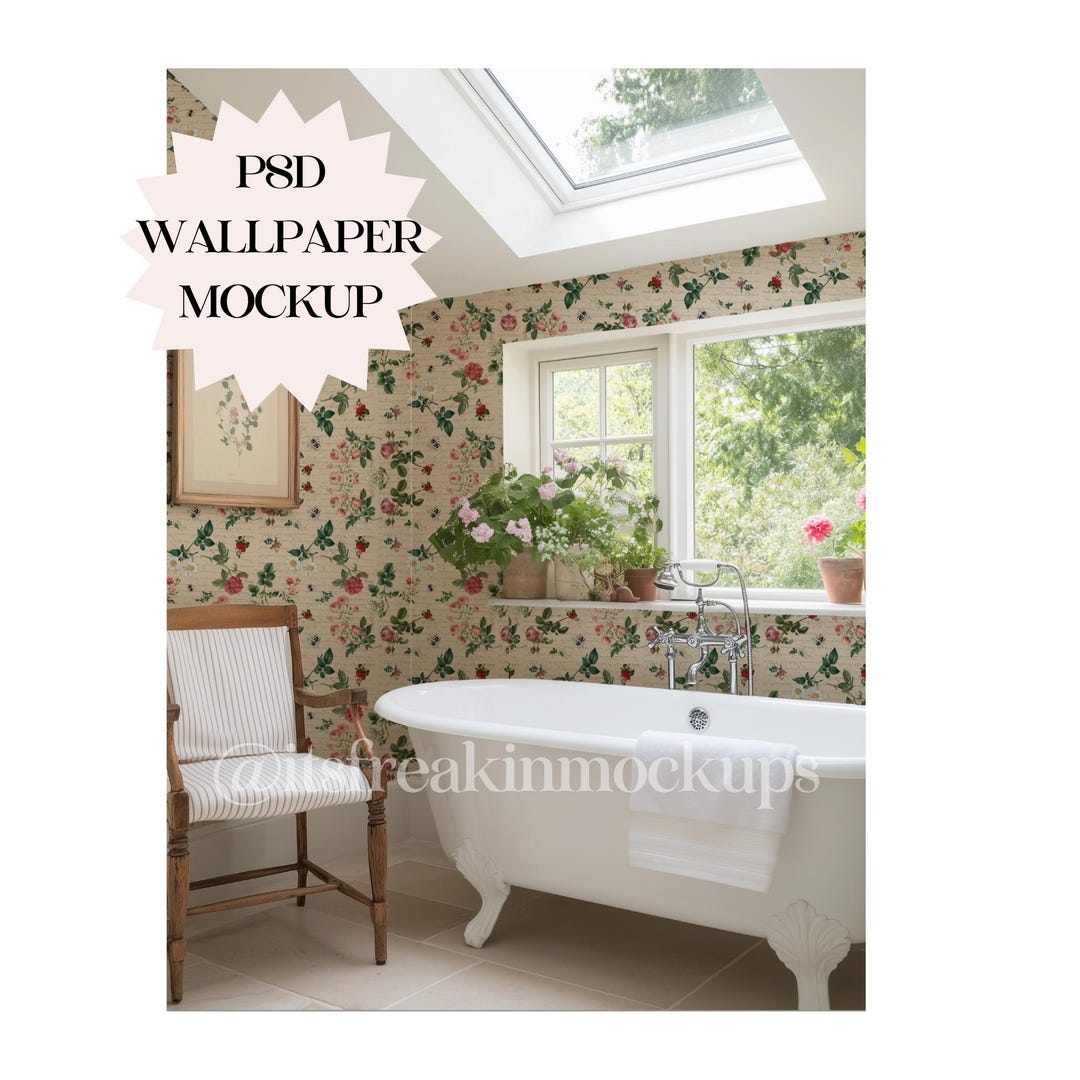 Bathroom Wallpaper Mockup, PSD Wallpaper Mockup, Drag and Drop PSD, PSD Mockup, Interior Design ...