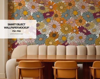 Dining Room Nook Wallpaper Mockup with Smart Object Contemporary Dining Room Wallpaper Template for Pattern Design, Kitchen Wallpaper Mockup