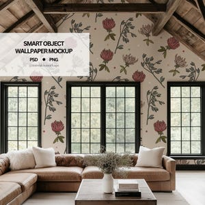 Living Room Wallpaper Mockup with Smart Object, PSD Wallpaper Mockup Wall Mockup PSD Mockup, Simple Interior Design Mockup Wallpaper Mockup,