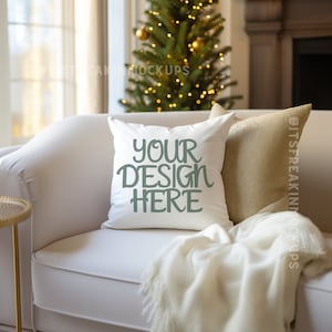 Christmas Pillow Mockup: Styled Scene, PNG File (Digital Download)