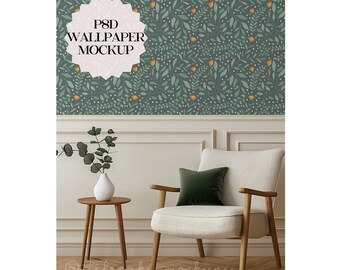 Living Room Wallpaper Mockup: Smart Object PSD File
