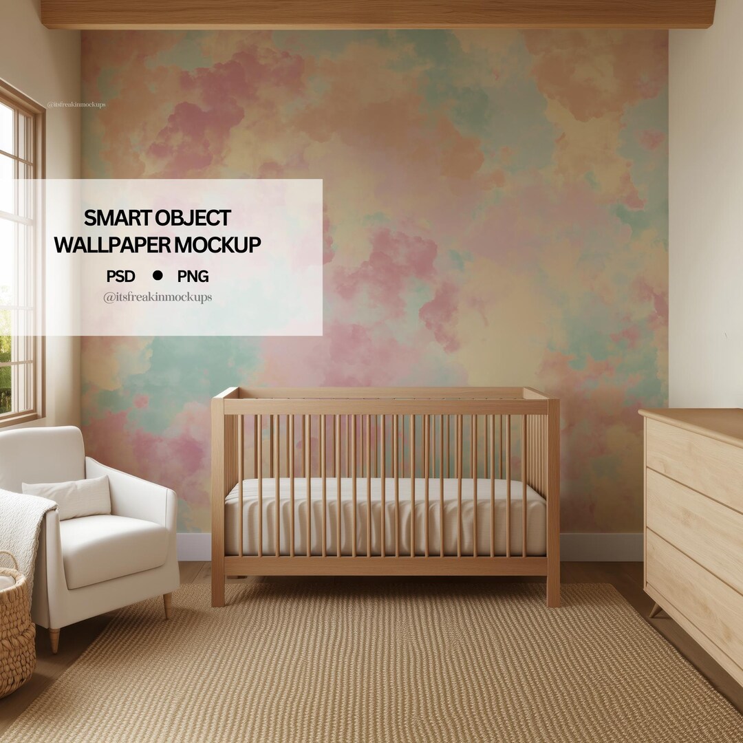 Nursery Wallpaper Mockup: Interior Design PSD, PNG (4096x4096 Pixels ...