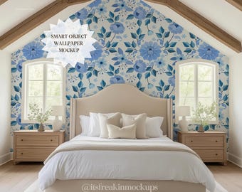Bedroom Wallpaper Mockup: Interior Design PSD Mockup (300dpi)