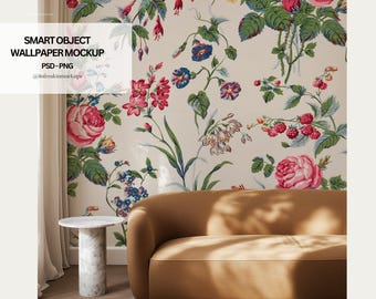 Living Room Wallpaper Mockup PSD: Smart Object, Interior Design