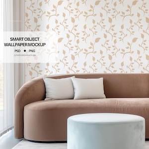 Living Room Wallpaper Mockup with Smart Object, PSD Wallpaper Mockup Wall Mockup PSD Mockup Simple Blank wall Mockup,  Mural Mockup