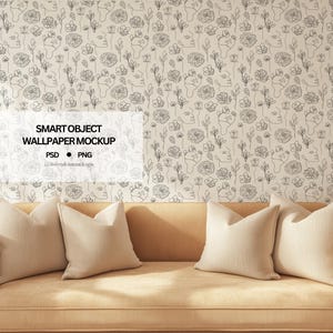 Living Room Wallpaper Mockup with Smart Object, PSD Wallpaper Mockup Wall Mockup PSD Mockup, Simple Interior Design Mockup Wallpaper Mockup,