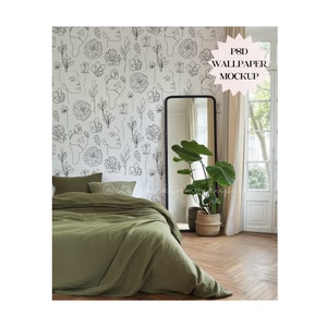 Smart Object Bedroom Wallpaper Mockup, PSD Wallpaper Mockup, Drag and Drop PSD, PSD Mockup, Mockup, Interior Design Mockup, Simple Mockup,