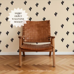 Boho Wallpaper Mockup PSD: Smart Object Wallpaper Template, Boho Wall Decal Mockups for Surface Designers, Living Room Mural Mockup