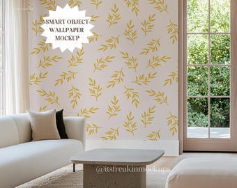Living Room Wallpaper Mockup: Smart Object PSD Mockup (Digital Download)