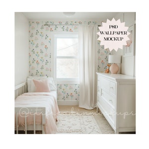 Mockup di carta da parati per camera da letto per bambini Smart Object, Mockup di carta da parati PSD, PSD trascinabile, Mockup PSD, Mockup di design d'interni, Mockup di camera da letto,
