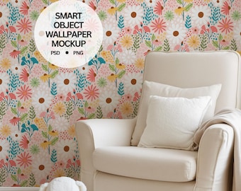 Nursery Wallpaper Mockup, PSD Wallpaper Template, Wall Mockup, Mural Mockup, Mockup, Interior Design Mockup, Kids Room Wall Decal Mockup