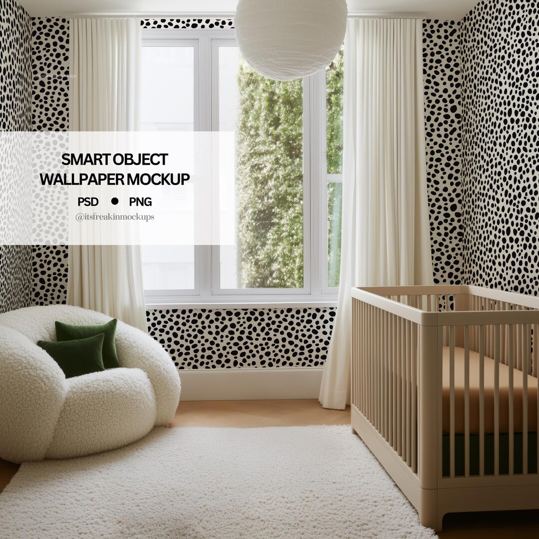 Nursery Wallpaper Mockup With Smart Object, PSD Wallpaper Mockup, Drag ...