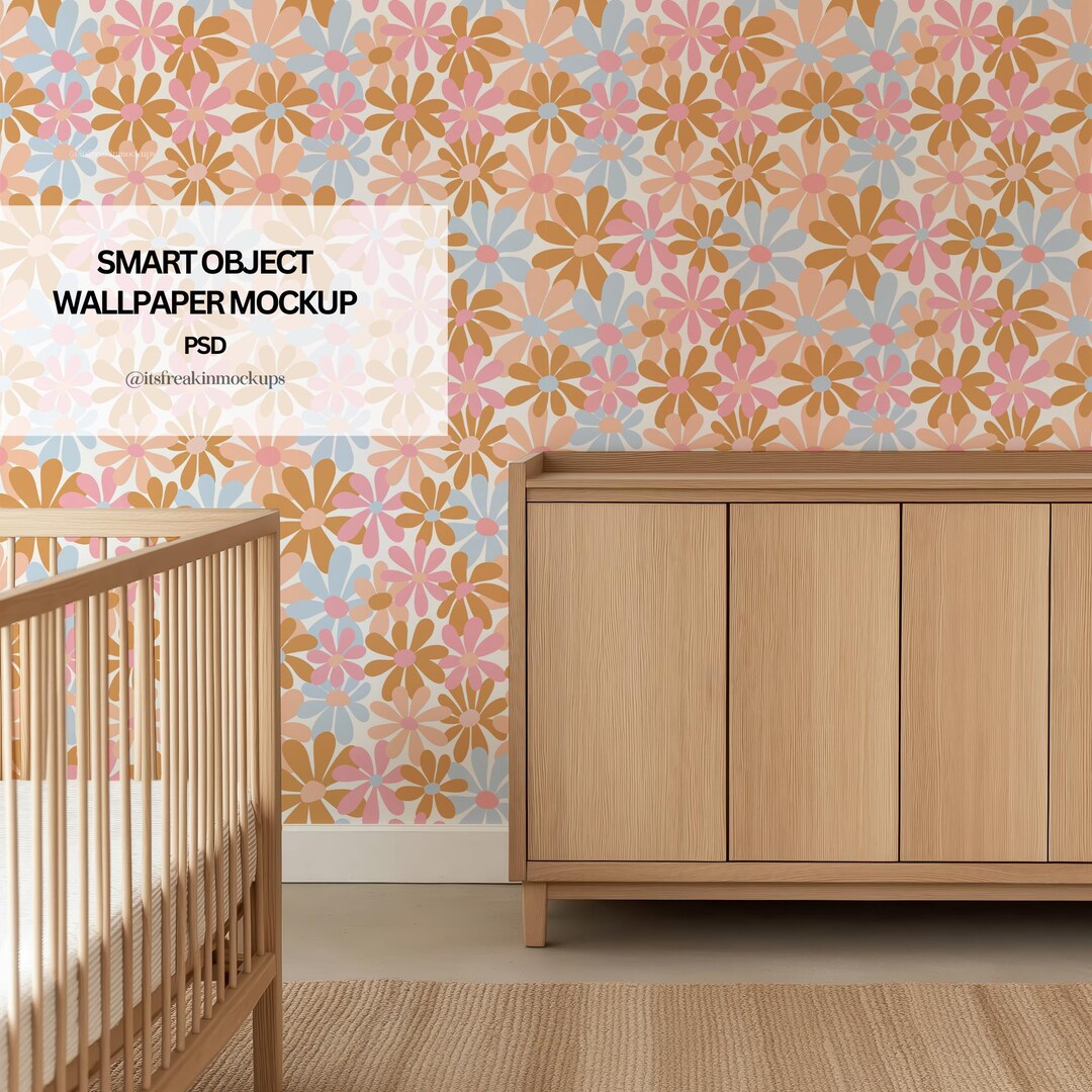 Nursery Wallpaper Mockup: PSD Interior Design Mockup (digital Download ...