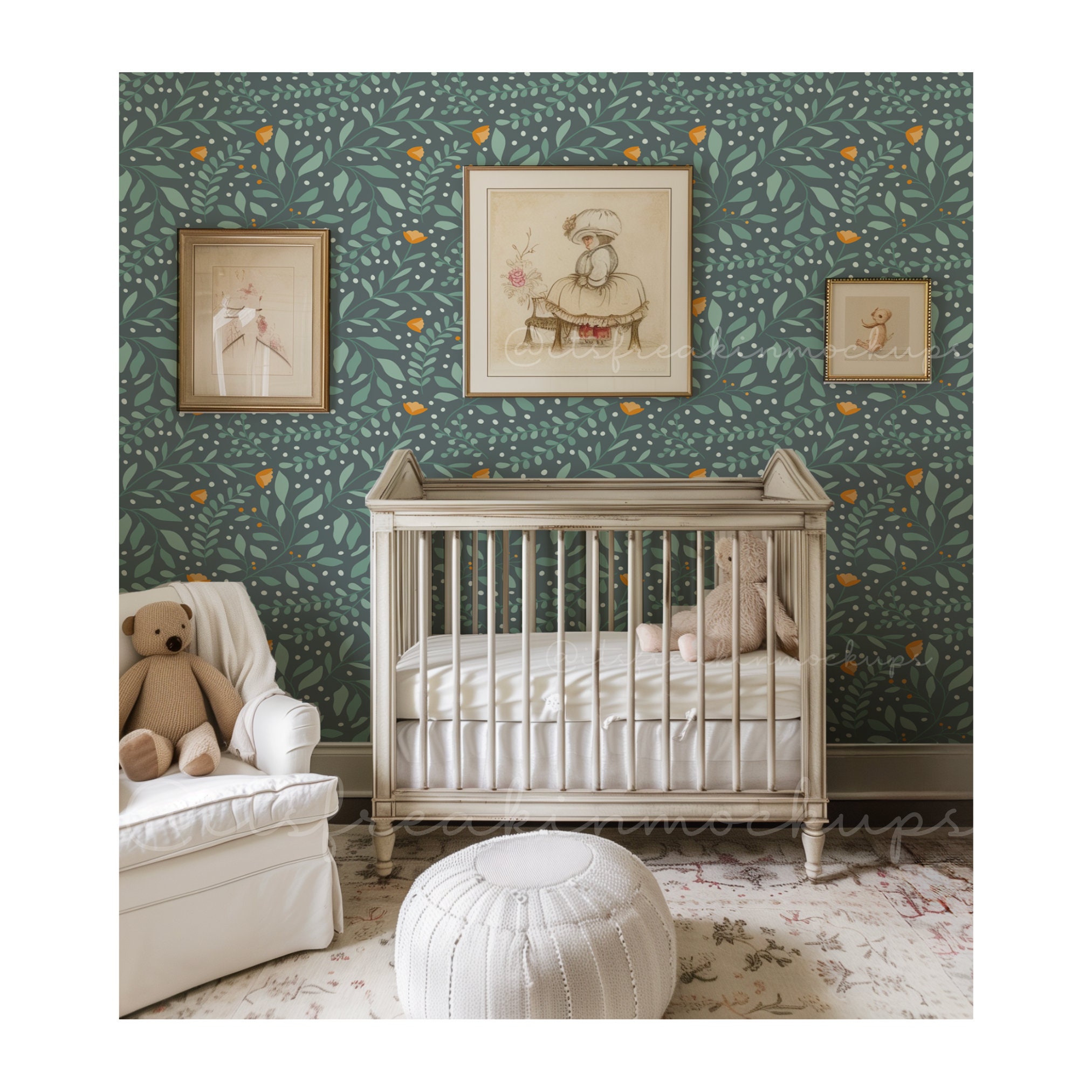 Nursery Wallpaper Mockup, PSD Wallpaper Mockup, Drag and Drop PSD, PSD ...
