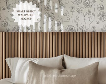 Mockup di carta da parati per camera da letto: mockup PSD di interior design (2000x2000 pixel)