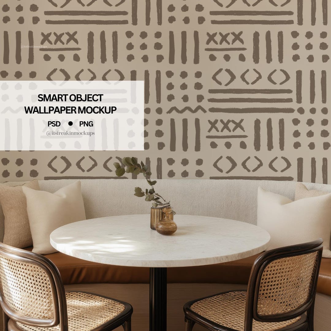 Dining Room Wallpaper Mockup PSD, Kitchen Nook Wallpaper Template PSD ...