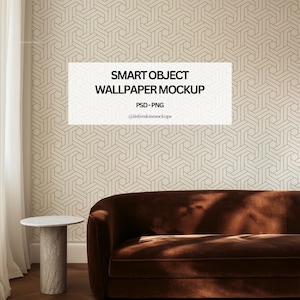 Living Room Wallpaper Mockup PSD: Interior Design Display (PSD, PNG File Included