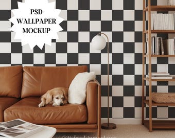 Living Room Wallpaper Mockup: Smart Object PSD Template
