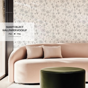 Living Room Wallpaper Mockup with Smart Object, PSD Wallpaper Mockup Wall Mockup PSD Mockup Simple Blank wall Mockup,  Mural Mockup
