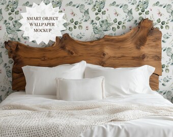 Mockup di carta da parati per camera da letto: mockup PSD di interior design (2000x2000 pixel)