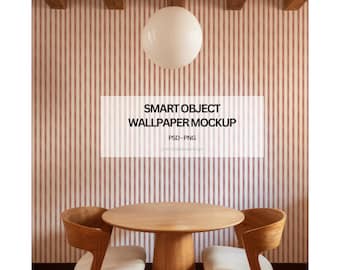 Dining Room Wallpaper Mockup PSD Smart Object Template Mid-Century Dining Room Wallpaper Template Wall Mockup, Mockups For Pattern Designers