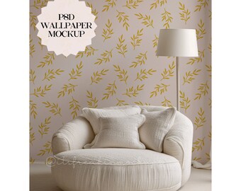 Living Room Wallpaper Mockup PSD: Smart Object Wall Mockup