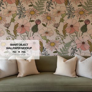 Living Room Wallpaper Mockup with Smart Object, PSD Wallpaper Mockup Wall Mockup PSD Mockup, Simple Interior Design Mockup Wallpaper Mockup,