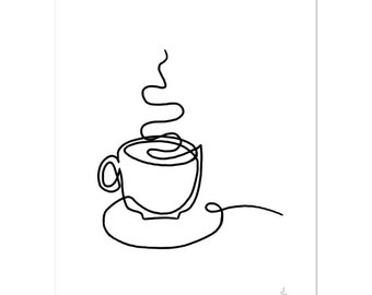 5x7" | 6x8" | 8x10" | 8x12" One-Lined Coffee Cup Drawing/Doodle Print On Premium Matte Paper