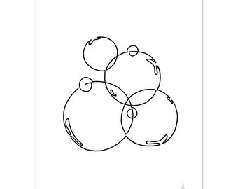 5"x7" | 6x8" | 8x10" | 8x12" One-Lined Bubbles Drawing/Doodle Print On Premium Matte Paper ("Bubble Hat")