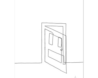 5x7" | 6x8" | 8x10" | 8x12" One-Lined Door | Doorway | Open Door Drawing/Doodle Print On Premium Matte Paper ("One Sided")
