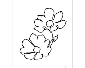 5x7" | 6x8" | 8x10" | 8x12" One-Lined Flowers Drawing/Doodle Print On Premium Matte Paper