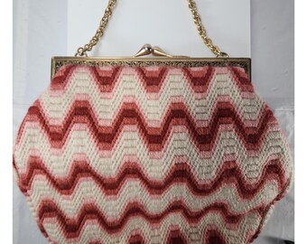 RARE Couture Purse By Lexi Vintage Style Kiss Twist Closure Pink & White Handbag