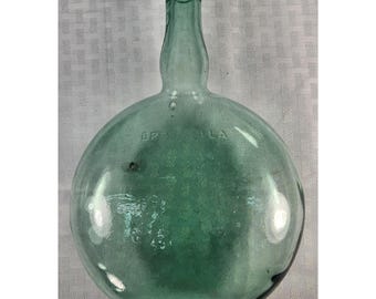 Vintage 1969 Italian Brev. Bolla Green Glass Bottle W/O Demijohn Great Decor