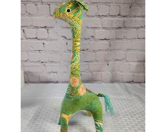 Vintage Batik Sarong Fabric Giraffe 9" Nursery Decor Stuffed Figurine Hand Made