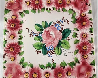 Artist Signed Made in Italy, Hand Painted Vintage Serving Tray, 12x 12"