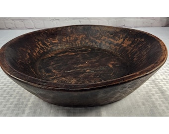 Antique Primitive Wooden Dough Bowl 16.75" X 4" Hand Carved Wood Trencher Rustic
