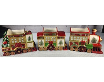Spode Christmas Tree Train Set Of 3 Planter Candy Dish 75th Annivery 620 / 2000