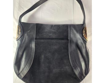 Timeless B. Makowsky Giamma Black Leather Suede Hobo Bag W/ Gold Hardware 12x14
