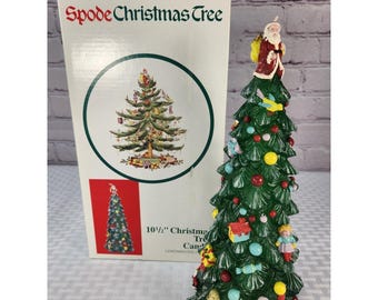 Spode Christmas Tree 10.5" Holiday Tree Candle Santa Topper w/ Original Box Deco