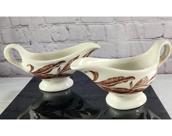 Vintage Autumn Leaf Gravy Boat Pedestal Set Of 2