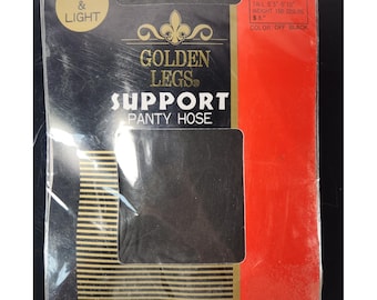New Vintage Golden Legs Queen Sz Support Pantyhose 80 Nylon 20 SpandexOff-Black