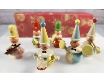 Clown Band Miniature Vintage Wood Made In Germany. Unused Original Box & Package