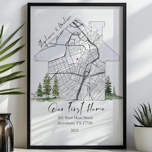 Custom Home Map Gift • Housewarming Gifts Personal • Housewarming Map Art • Custom Location Map First Time Home Buyer • Map Wall Decoration